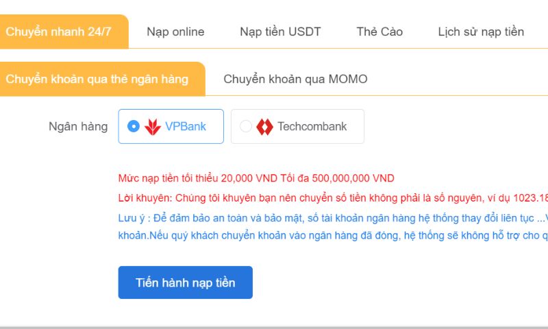 Hướng dẫn nạp tiền nhà cái Mu88