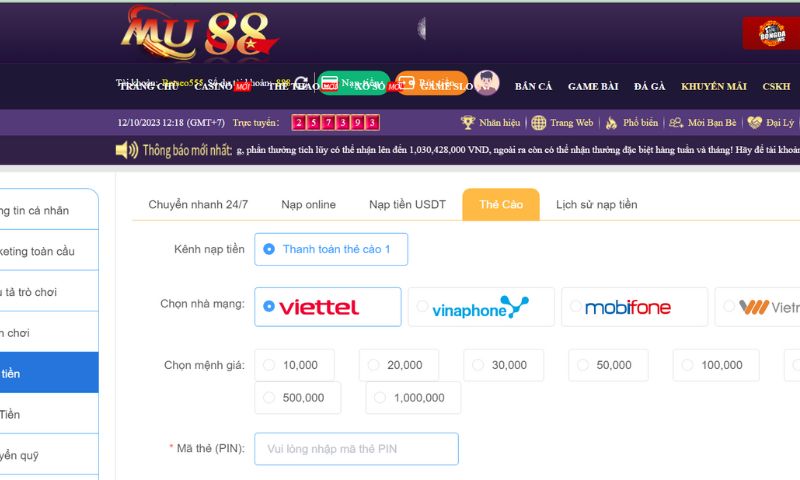 Một số lưu ý khi nạp tiền tại nhà cái Mu88